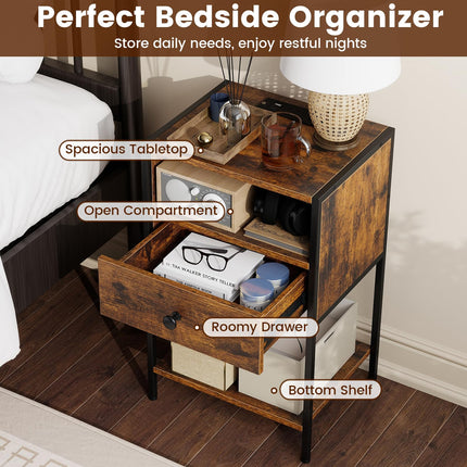 Dreamade Night Stand with Charging Station for Bedroom Small Spaces