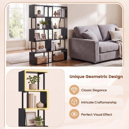Dreamade 5-Tier S-Shaped Wood Bookcase w/Metal Frame (1/2)