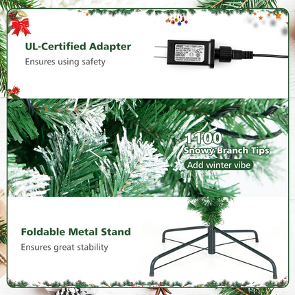 Dreamade 7.5ft Pre-lit Upside Down Christmas Tree, Hinged Inverted Artificial Xmas Tree W/ 1100 Snowy Branch Tips - DreamadeUS