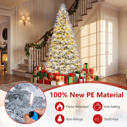 DREAMADE 6/7ft Pre-Lit Flocked Christmas Tree 513 Hinged PE Branch Tips