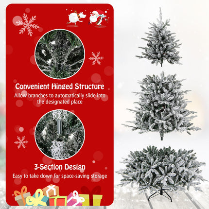 Dreamade 7ft Pre-Lit Snow Flocked Christmas Tree, Artificial Hinged Full Xmas Tree with 350 Multicolored LED Lights