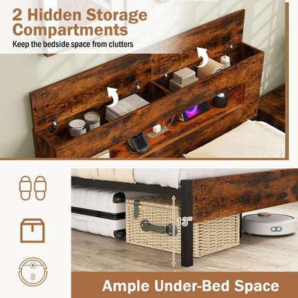 Dreamade Full Size Bed Frame with LED Lights & Charging Station