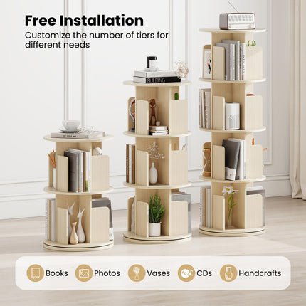 Dreamade 4-Tier Rotating Bookshelf 360° Display Rack w/Dividers & Anti-Falling Baffles