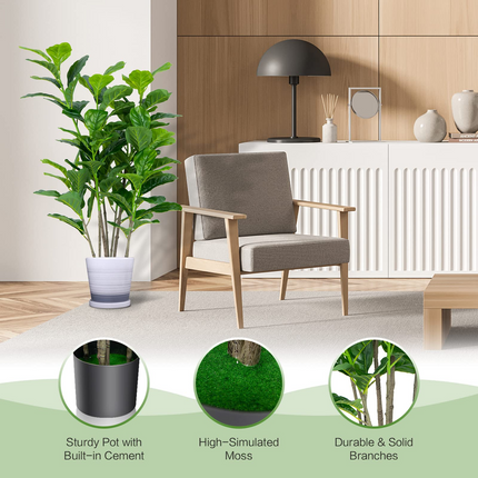 Dreamade Fake Fiddle Leaf Fig Tree, 2-Pack 51'' Tall Artificial Tree Greenery Plants in Pots W/100 Leaves - DreamadeUS