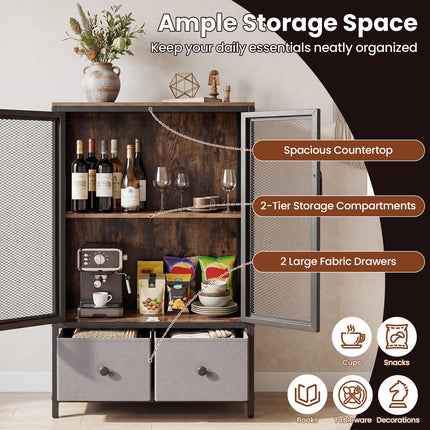 Dreamade Industrial Coffee Bar Cabinet with Adjustable Shelves & 2 Removable Cloth Drawers