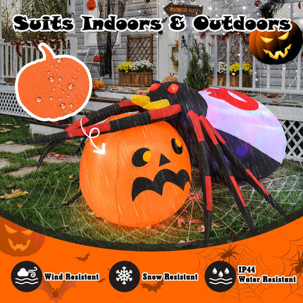 Dreamade 5 FT Halloween Inflatable Spider with Pumpkin, LED Lighted Halloween Decoration