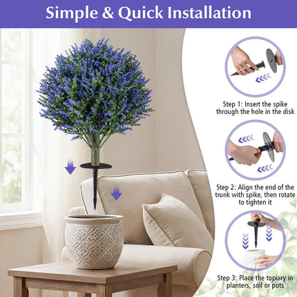 Dreamade Set of 2 Artificial Lavender Topiary Ball Trees | Sun-Proof Indoor Outdoor Fake Evergreen Plants