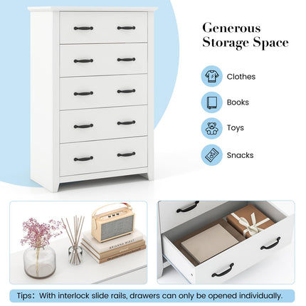 Dreamade 5 Drawer Dresser Chest of Drawers - Vertical Dresser with 5 Pull-Out Drawers for Bedroom, Living Room, Entryway
