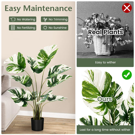 Dreamade 4ft Artificial Monstera Deliciosa Plant, 2 Pack Tall Fake Tropical Palm Tree in Pot with 10 Decorative Split Leaves