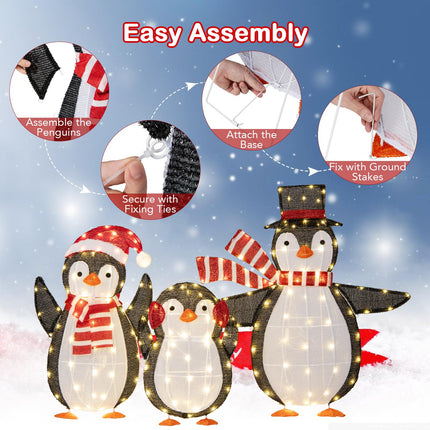Dreamade Set of 3 Lighted Christmas Penguins with LED Lights Outdoor Glowing Holiday Display