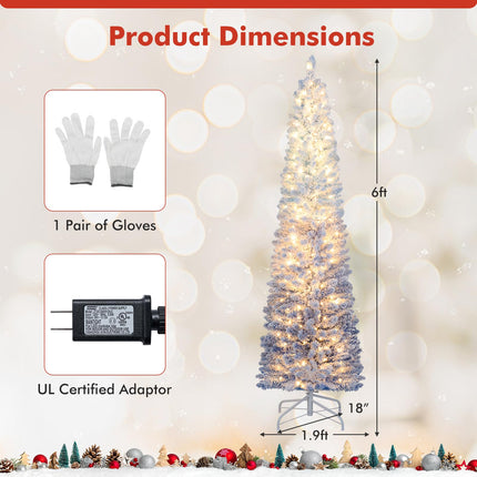 Dreamade 6FT / 7FT Blue Gradient Snow Flocked Christmas Tree with Warm White LED Lights