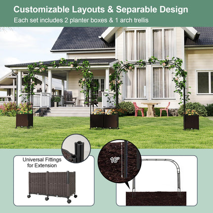 Dreamade 6.6 FT Garden Arch with Trellis and 2 Planter Boxes