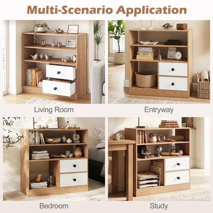Dreamade 4-Tier Freestanding Bookcase w/3 Open Compartments & 2 Detachable Fabric Drawers