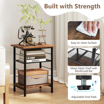 Dreamade 3-Tier Side Table with Adjustable Mesh Shelf