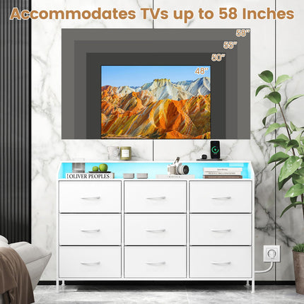Dreamade 9-Drawer LED Dresser for Bedroom with Charging Station