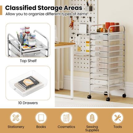 Dreamade 10-Drawer Rolling Storage Cart with Metal Frame and Lockable Universal Wheels
