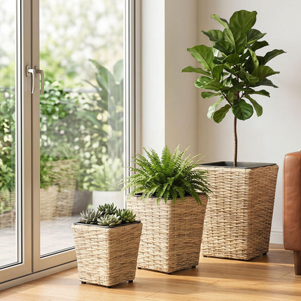 Dreamade 3-Piece Rattan Planter Box Kit with Removable Plastic Liners