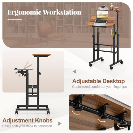 Dreamade Mobile Stand up Desk, Height Adjustable, 24"D x 22"W x 49"H