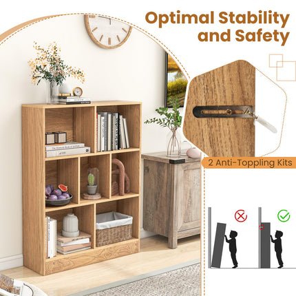 Dreamade 7 Cube Bookcase 4-Tier Freestanding Bookshelf w/ 7 Open Compartments