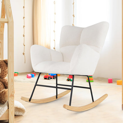 Dreamade Rocking Chair Nursery, Teddy Upholstered Glider Rocker Chair w/High Backrest