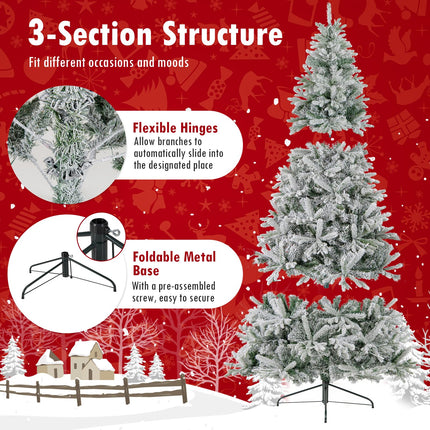 Dreamade 7 FT Half Snow Flocked Christmas Tree with 240 Warm White & Multicolored LED Lights