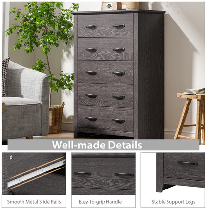 Dreamade 5 Drawer Dresser Chest of Drawers - Vertical Dresser with 5 Pull-Out Drawers for Bedroom, Living Room, Entryway