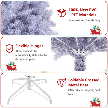 Dreamade 6FT / 7.5FT Pre-Lit Tinsel Christmas Tree with Warm White LED Lights