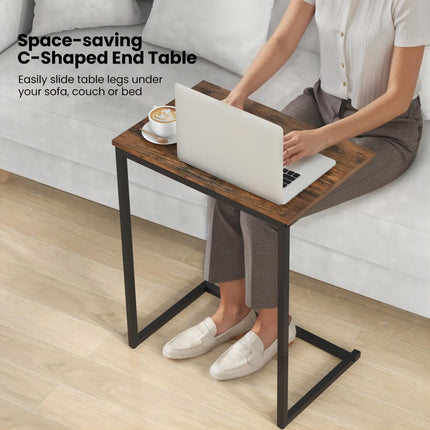 Dreamade C Shaped End Table, 26.5" Slide-Under Couch Table for Laptop Coffee Snack