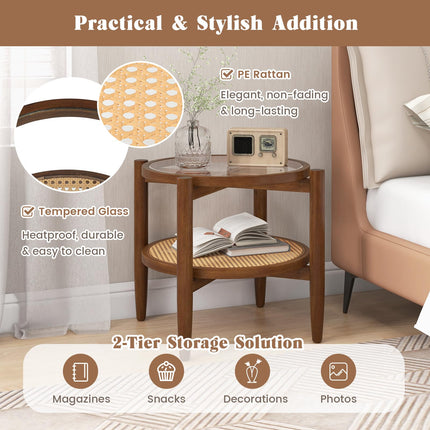 Rattan Round End Table - Dreamade