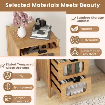 Dreamade 4 Drawer Storage Cabinet with Fluted Tempered Glass Drawers