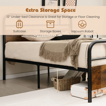 Dreamade Full Size Metal Bed Frame with Wood Headboard and Footboard