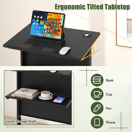 Dreamade Mobile Lectern Podium, Height Adjustable Rolling Laptop Cart with Tilting Tabletop