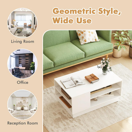 Dreamade Coffee Table with Storage, Rectangle Accent Sofa Table with Shelf & Elevated Base