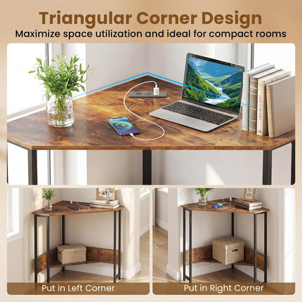 Dreamade 90° Triangle Corner Desk with Charging Station
