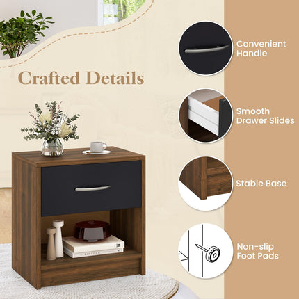 Dreamade Night Stand Set of 1/2 with Drawer, Wood End Table with Open Storage Shelf for Bedroom