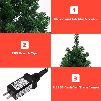 4ft Pre-Lit Christmas Tree, Artificial PVC Xmas Tree with 100 Warm White LED Lights and Stable Triangular Stand - DreamadeUS