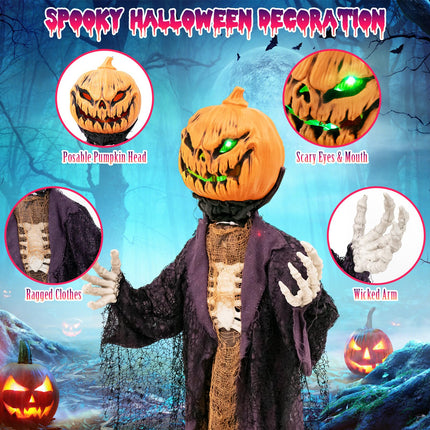DREAMADE Halloween 5.6FT Sound Activated Pumpkin Man with Green LED Eyes