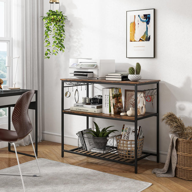 Dreamade Kitchen Baker Rack with 3 Tier Storage Shelves, 10 Hooks, Glass Holder, 40" Stationary Island with Spacious Worktop