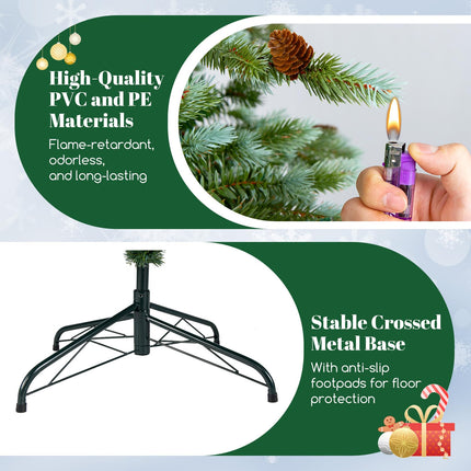 Dreamade 6ft Pre-Lit Artificial Christmas Tree, Hinged Full Xmas Pine Tree with 240 Warm White LED Lights