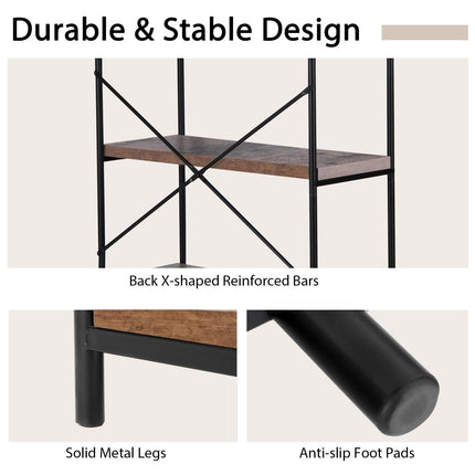 Dreamade Industrial 5-Tier Wood Bookshelf - 63’’ Tall Open Storage Organizer Shelves with Anti-Tipping Device and Foot Pads