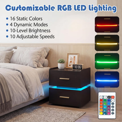 Dreamade LED Night Stand with Charging Station & 2 Storage Drawers (1/2)