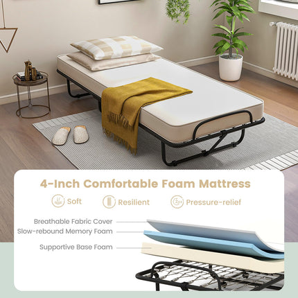 Dreamade Folding Bed with Mattress for Adults, 75" x 31" Cot Size Portable Rollaway Bed with Sturdy Metal Frame