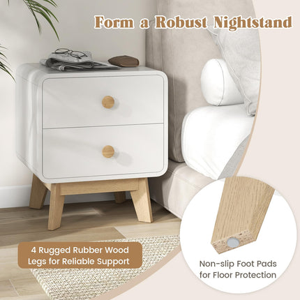 Dreamade Night Stand with 2 Drawers, Mid Century Modern Bedside Table with Cute Round Knobs