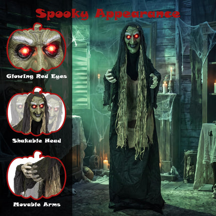 DREAMADE 5.3 FT Standing Halloween Witch w/ Creepy Sounds