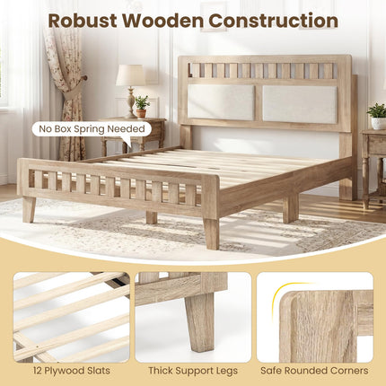 Dreamade Mid-Century Wood Bed Frame with Upholstered Headboard (Full/Twin/Queen)