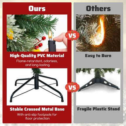 Dreamade 9ft Pre-Lit Artificial Christmas Tree, Hinged Xmas Tree with 1416 PVC & Pine Needles