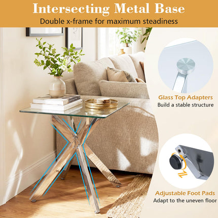 Dreamade Glass Side Table Square Sofa Couch End Table