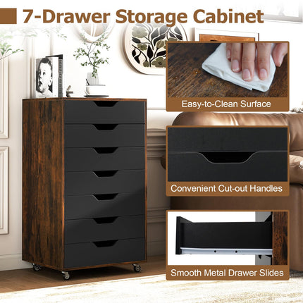 Dreamade 7-Drawer Chest Wooden Storage Dresser with Lockable Wheels