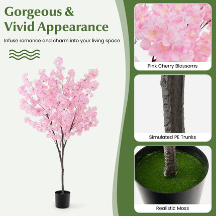 Dreamade 6.5FT Artificial Cherry Blossom Tree, Pink Fake Flower Tree, Faux Floral Plant Blooming Tree in Cement Pot