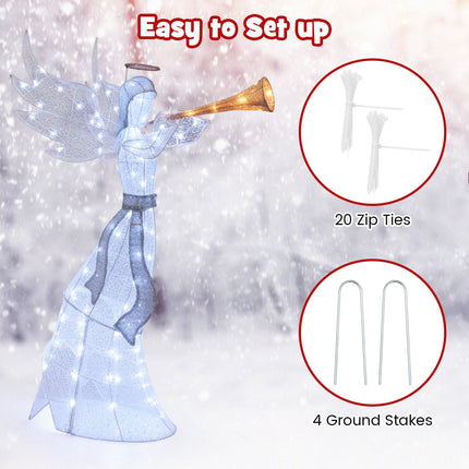 Dreamade 5 FT Lighted Trumpeting Angel, Light-up Christmas Angel with LED Lights